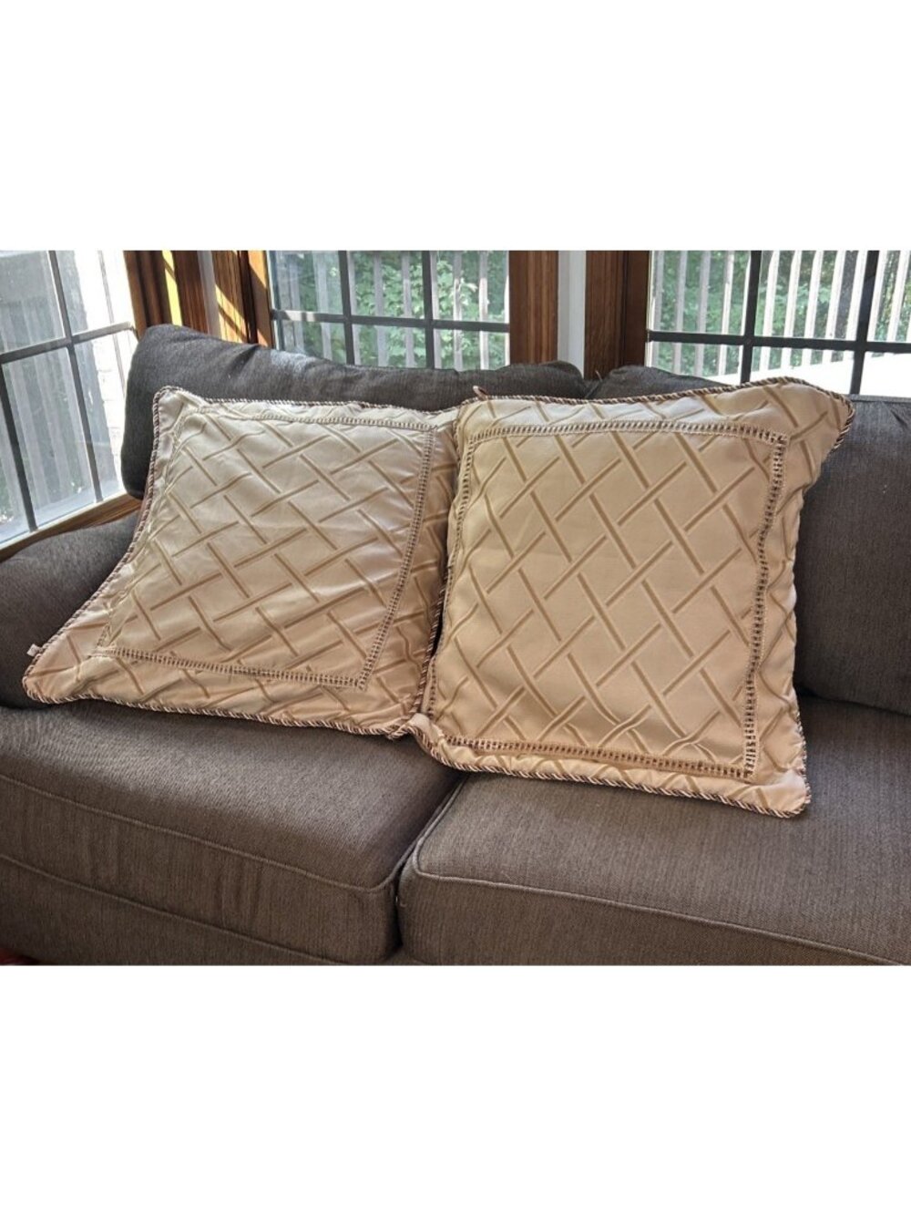 Reba 26"x26” Throw Pillow Covers (only) Set of 2 Geometric Brown Gold W/ Piping